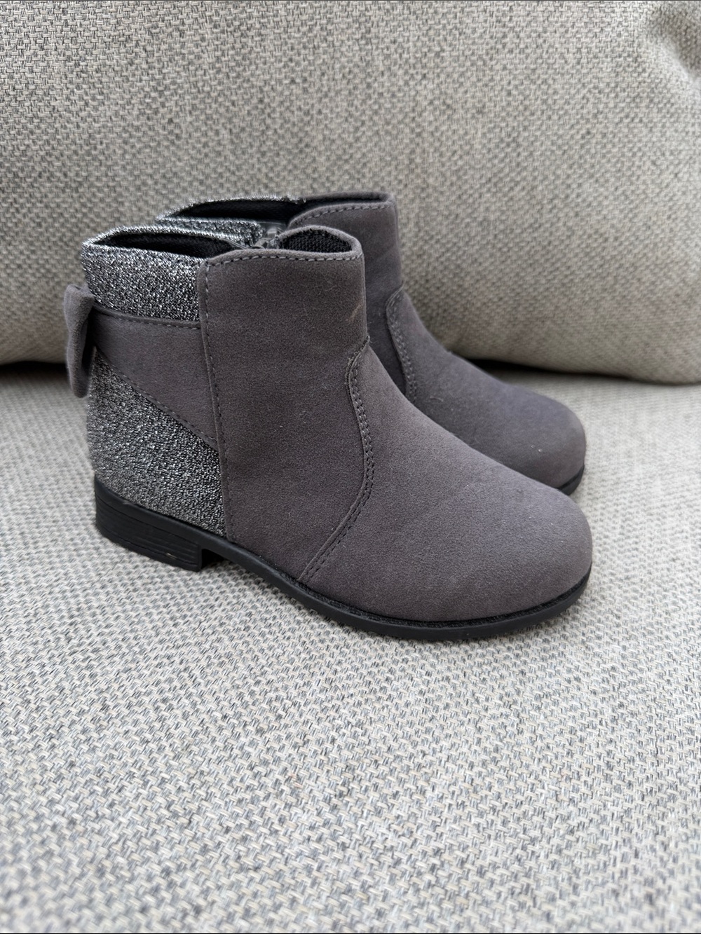 Girls' Sparkle Back Gray Ankle Boots - Kids Shoes
